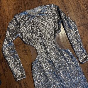 Dress the Population Silver Sequin Gown XS